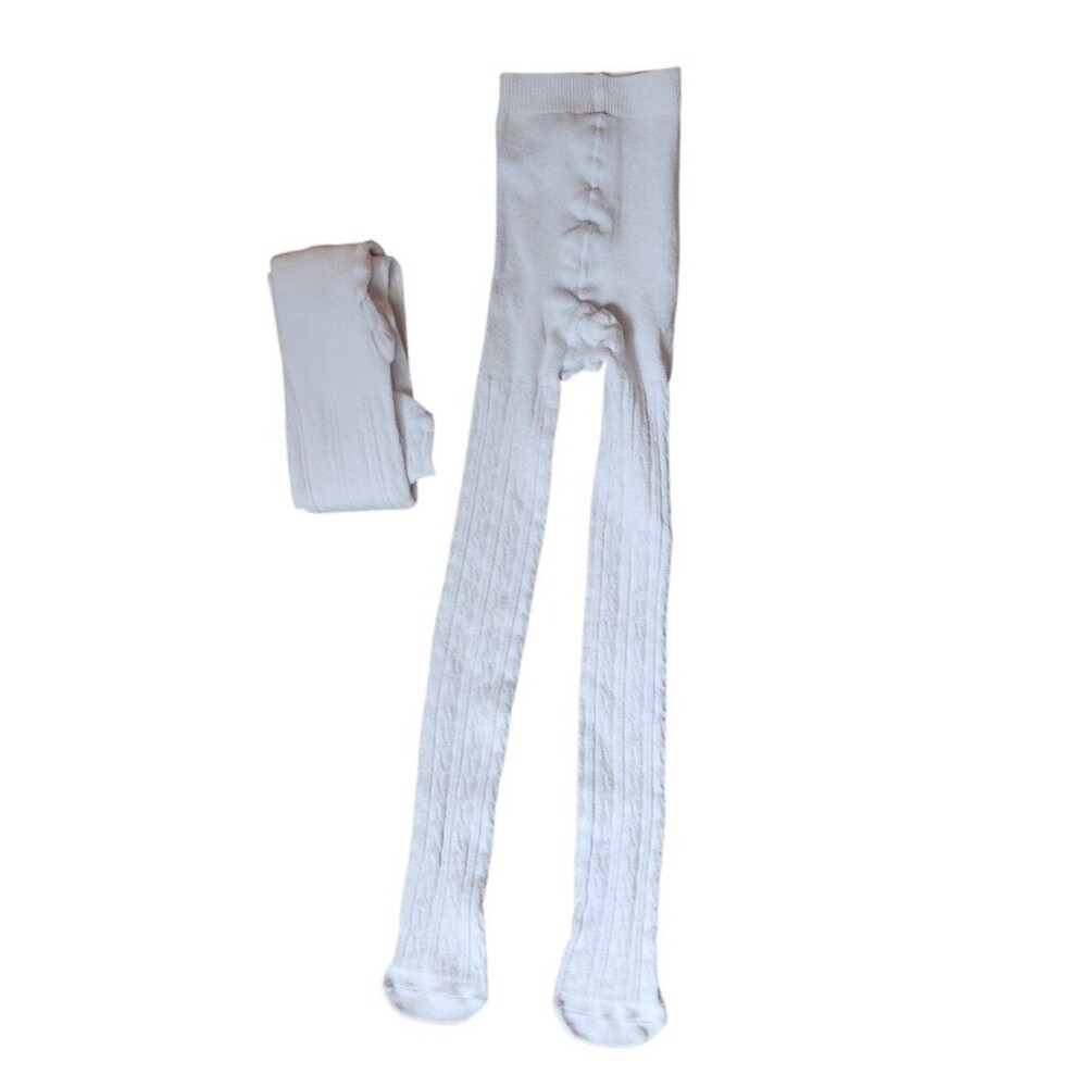 Cat & Jack Girls' 2-pack Cotton Footed Knit Tights Size 7-10 White NWOT